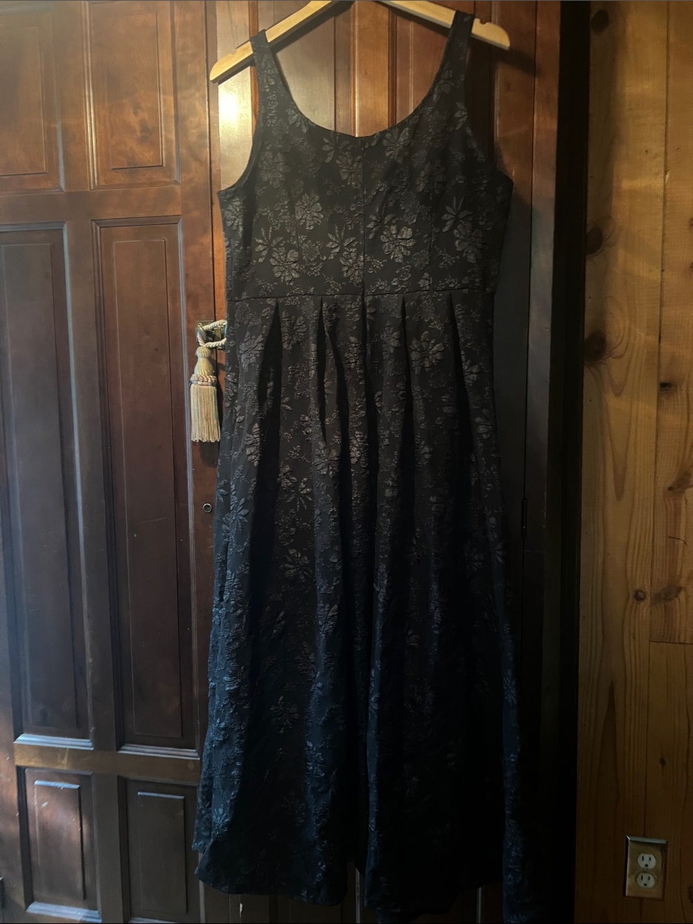 Black Floral Jacquard A-Line Midi Dress